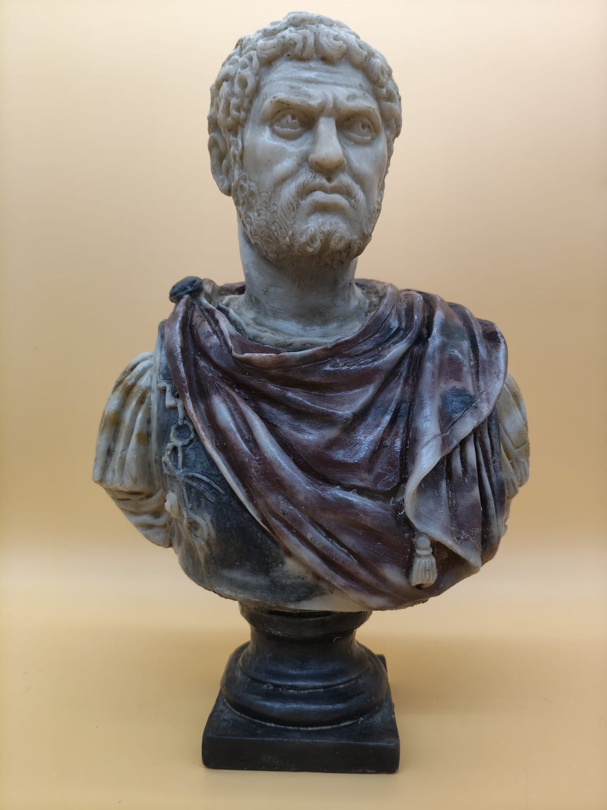 Vista frontal de la escultura de Caracalla en polvo de mármol