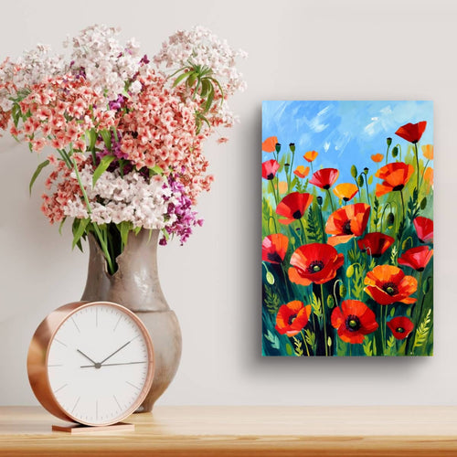 Lienzo de campo de amapolas vibrante | Colorido arte de pared floral