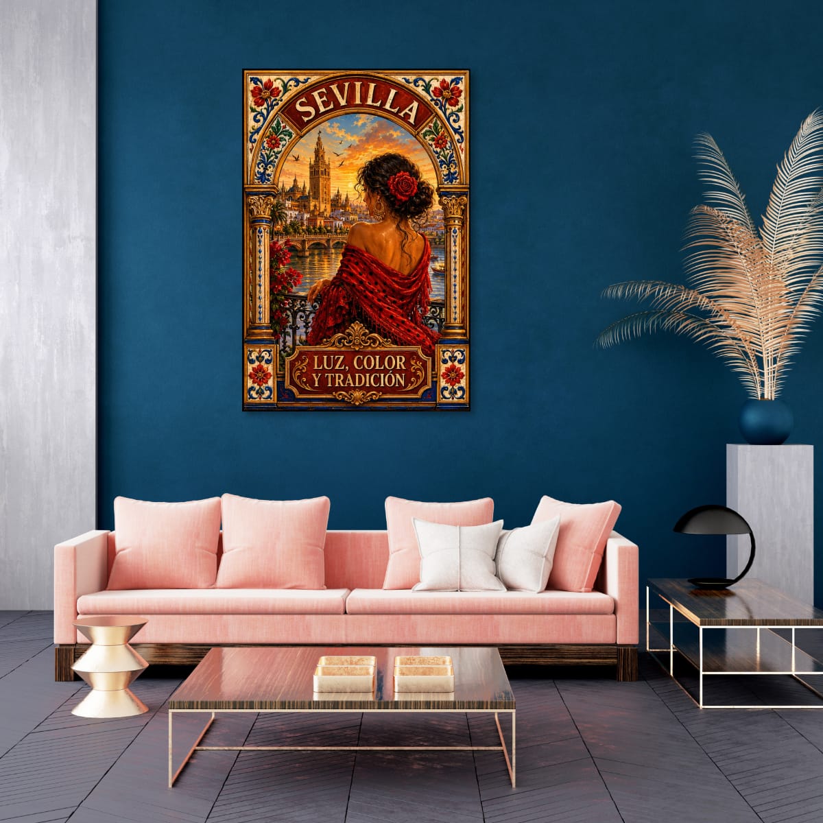 Sevilla vintage travel poster canvas texture detail