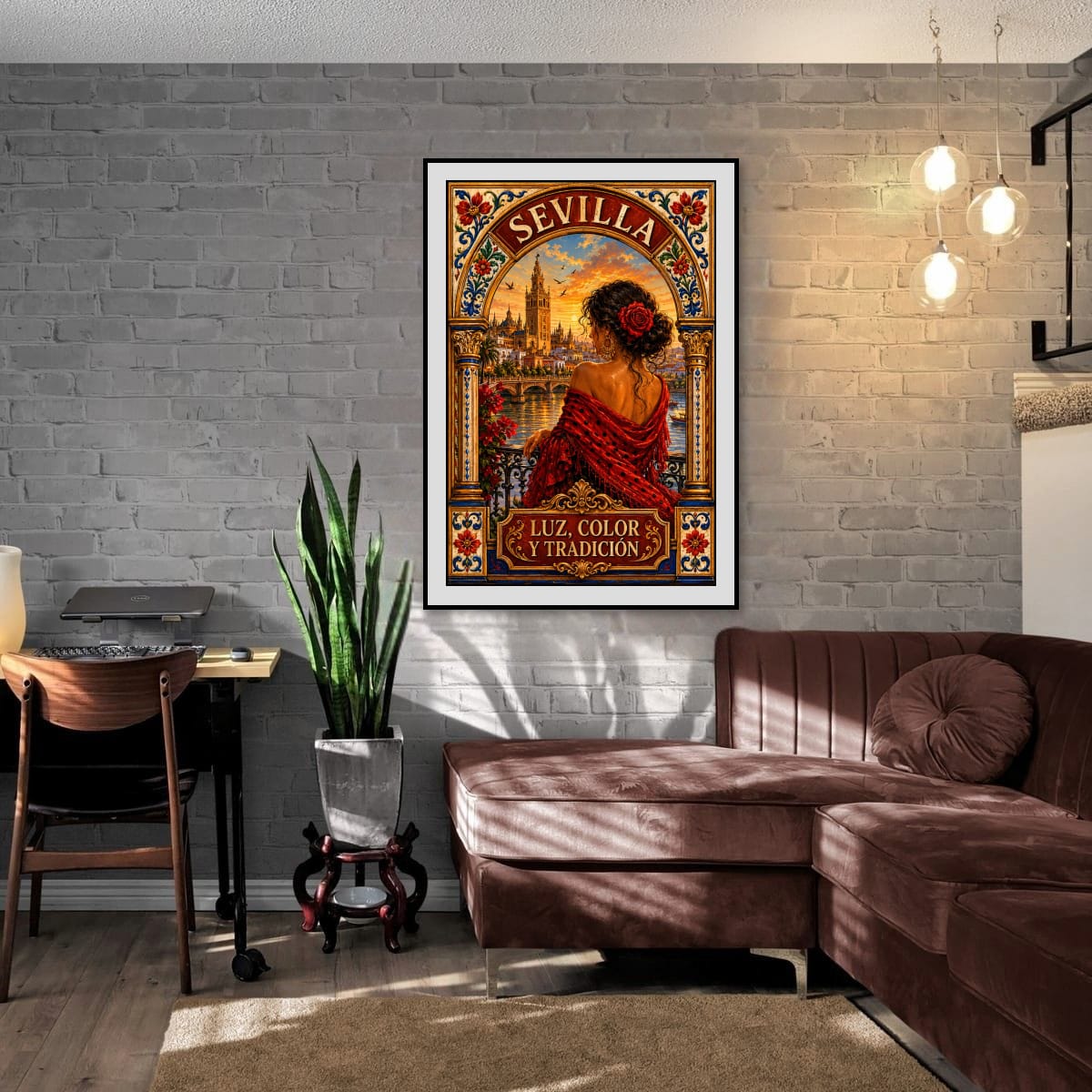 Sevilla vintage travel poster canvas in room setting