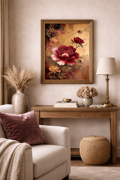Lienzo vintage de jardín floral | Elegante arte de pared natural