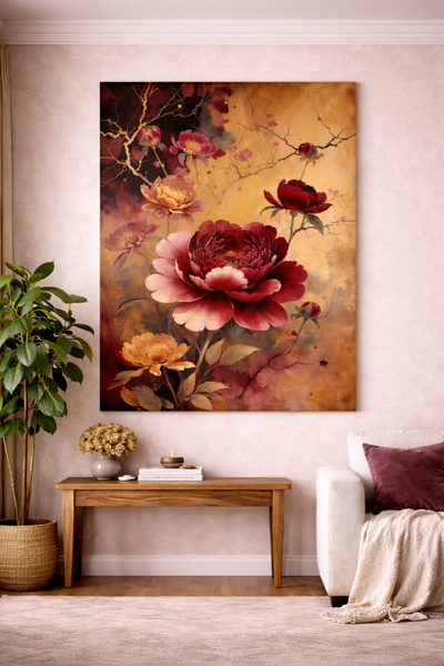 Decoración de pared floral elegante | Lienzo de inspiración asiática