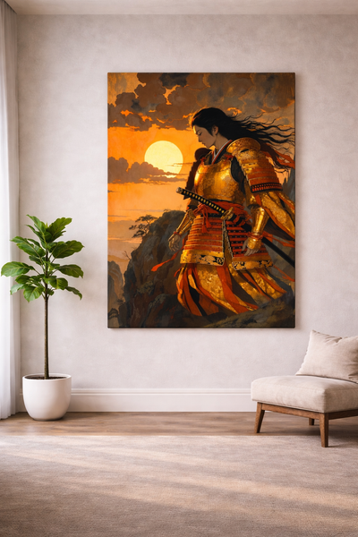 Guerrera japonesa Onna-Bugeisha en hora dorada | lienzo impreso