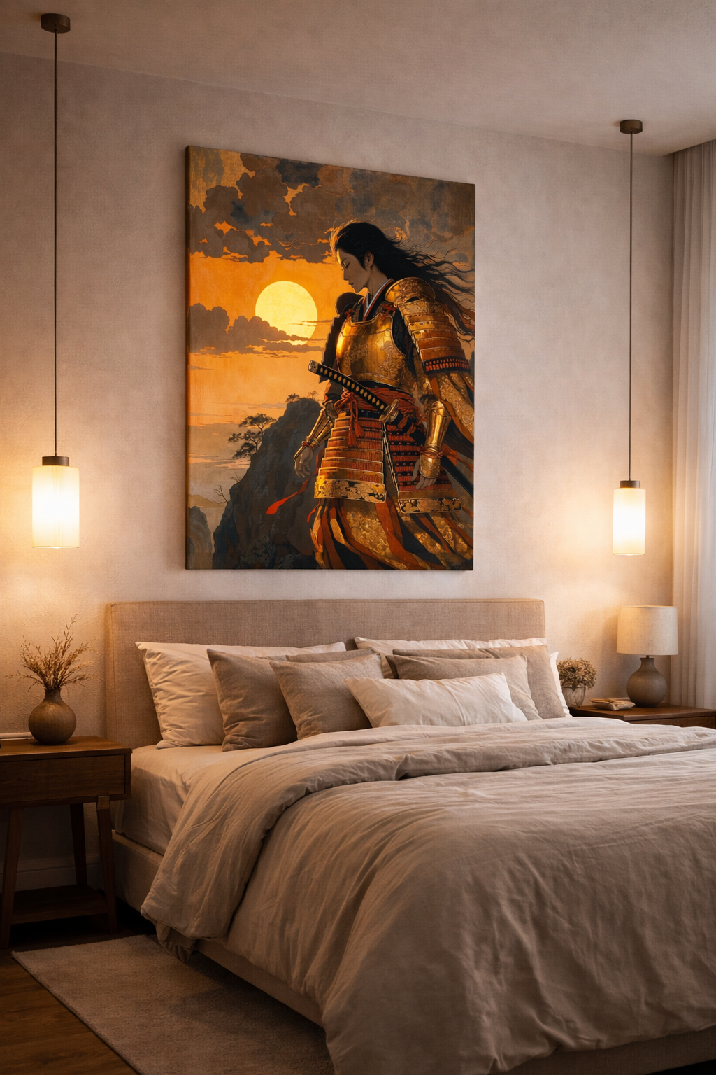 Onna-Bugeisha con armadura japonesa | lienzo impreso decorativo