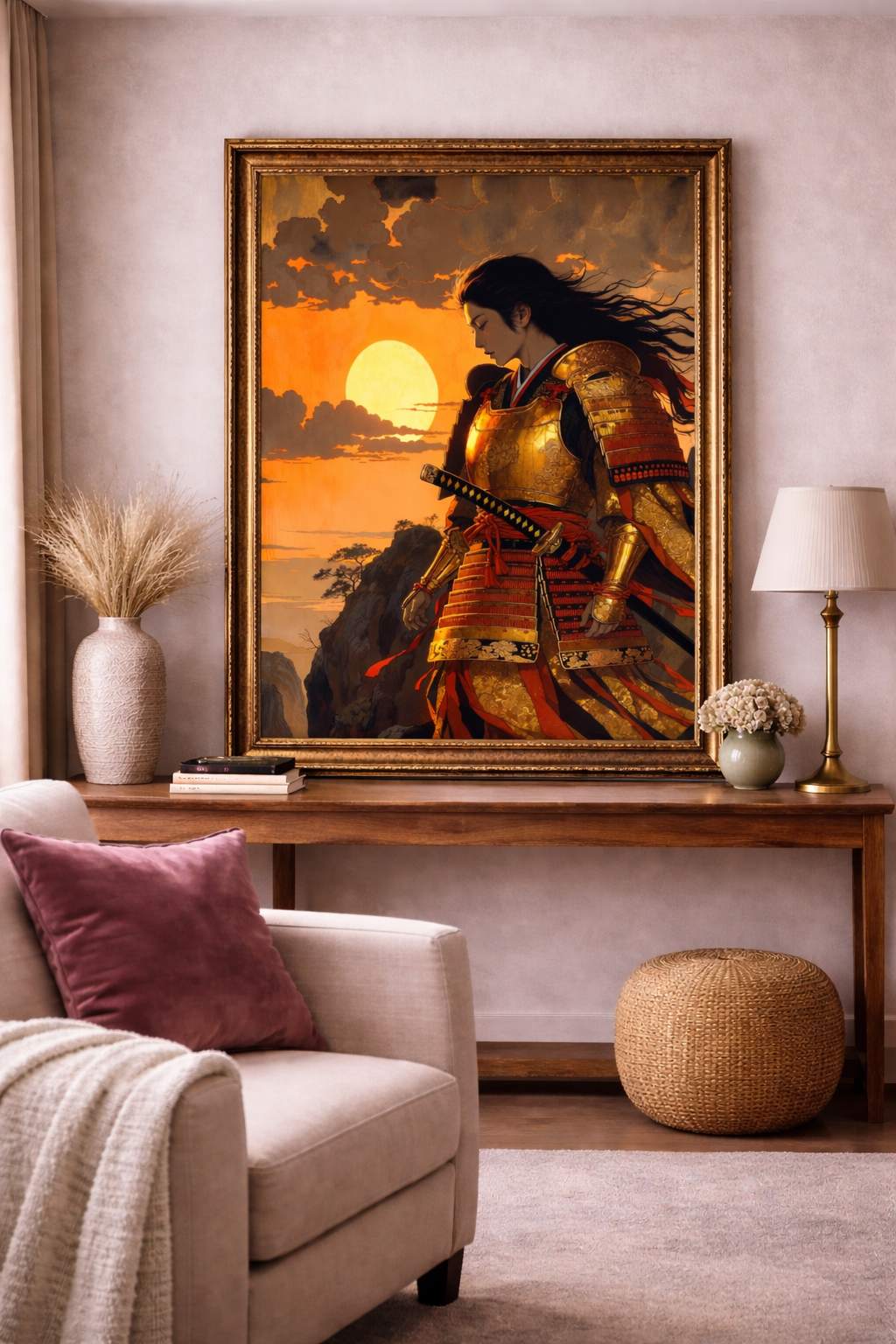 Guerrera japonesa Onna-Bugeisha al amanecer | lienzo impreso