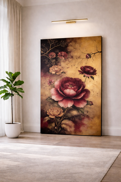 Elegante lienzo de peonías | Arte de pared floral de lujo