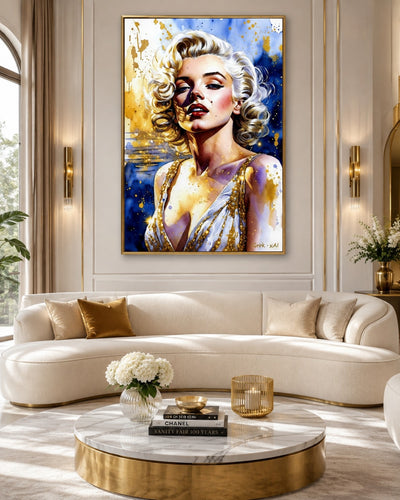 Marilyn Monroe Azul y Dorado | Lienzo Glamour Vintage