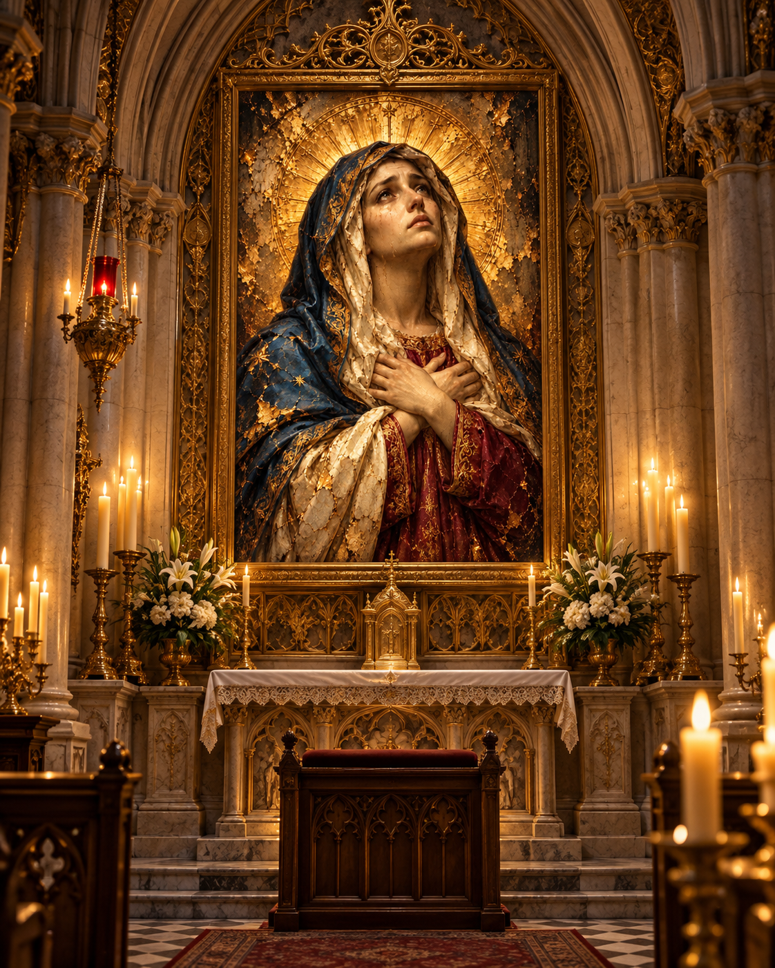 Virgen María Dolorosa | Lienzo Religioso con Pan de Oro