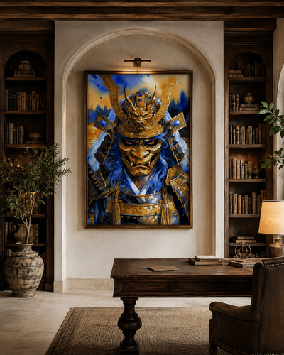 Guerrero samurái junto a dragón dorado | arte de pared