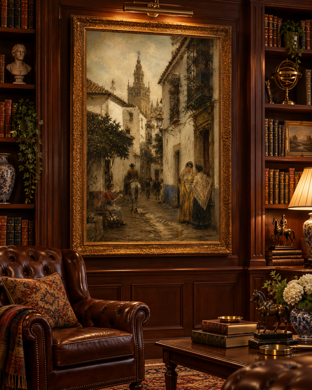 Atardecer en Santa Cruz | Lienzo Costumbrista de Sevilla Antigua