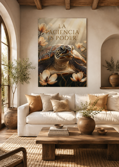 Lienzo de tortuga con flores y luz suave