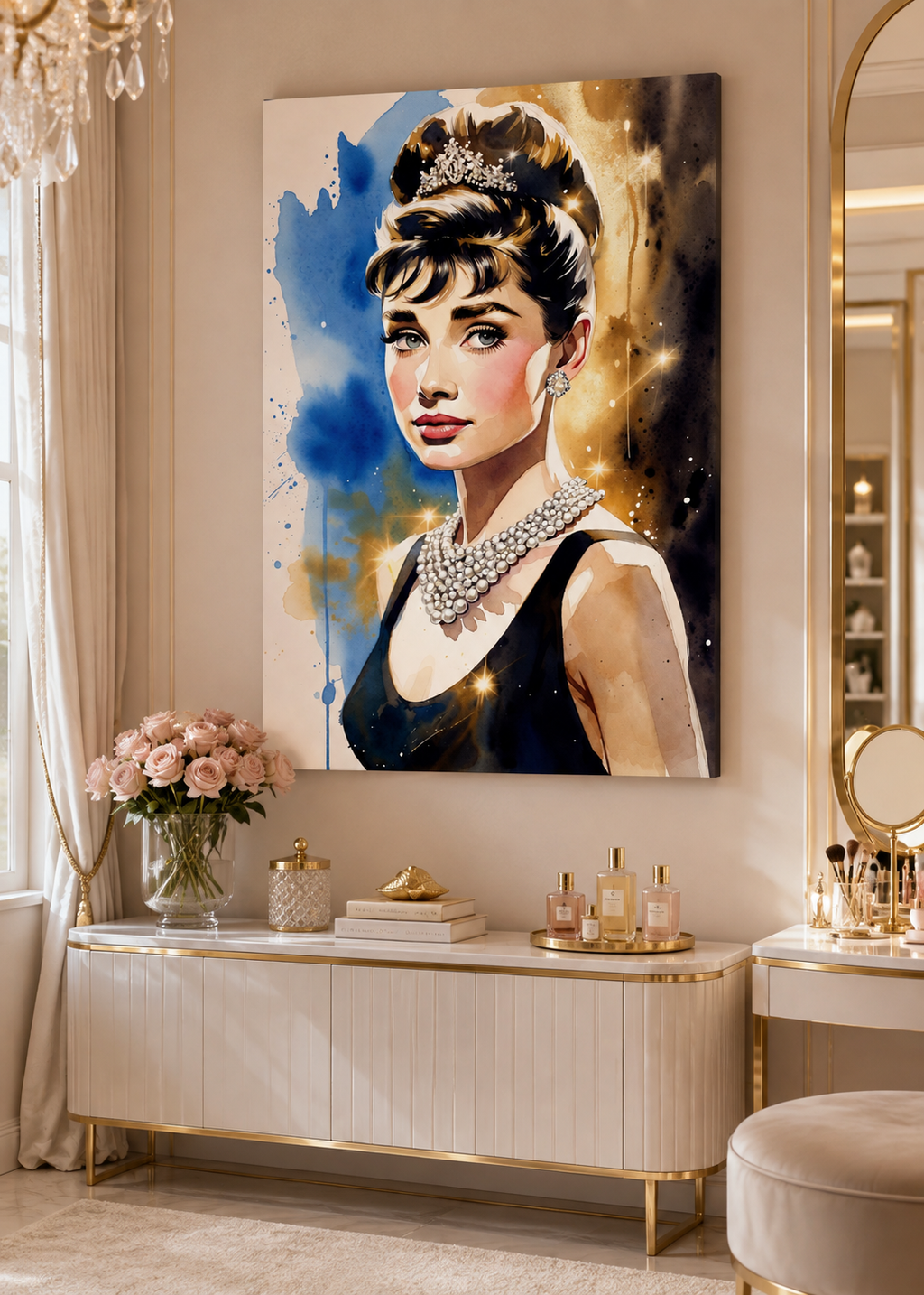Audrey Hepburn en lienzo impreso de estética clásica y elegante