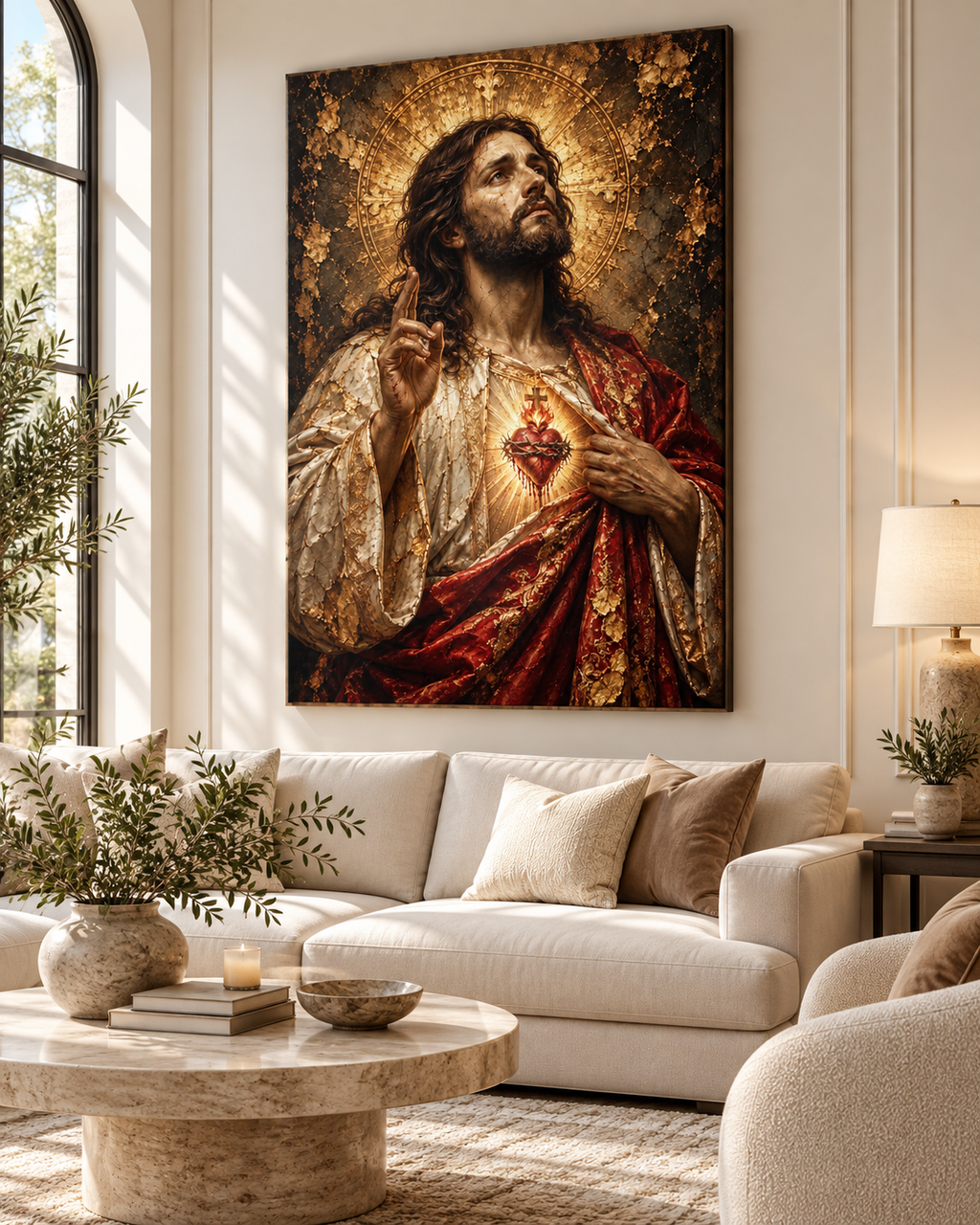 Jesucristo Sagrado Corazón | Lienzo Religioso con Pan de Oro