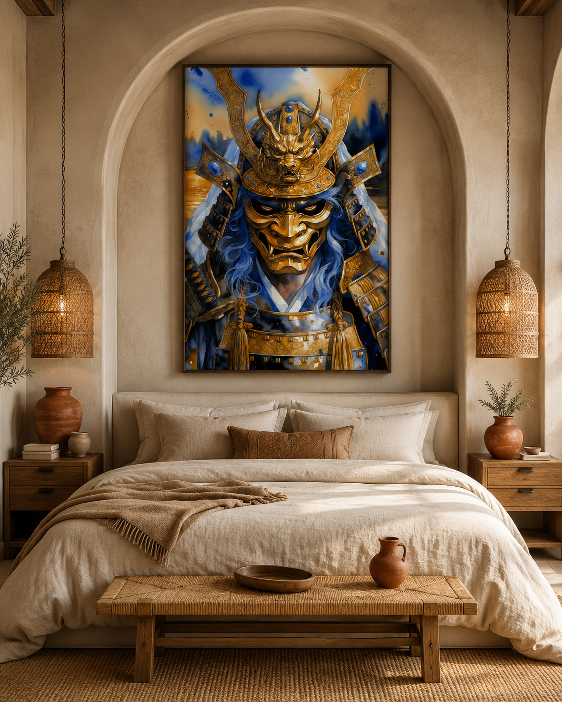 Samurái y dragón dorado | lienzo decorativo japonés