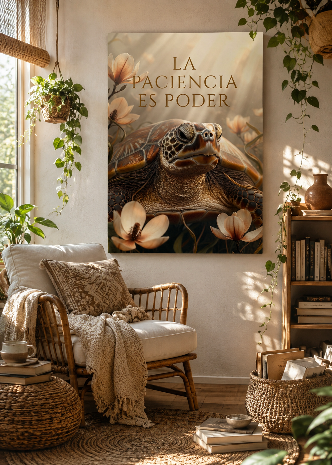 Tortuga ancestral entre magnolias | arte de pared sereno
