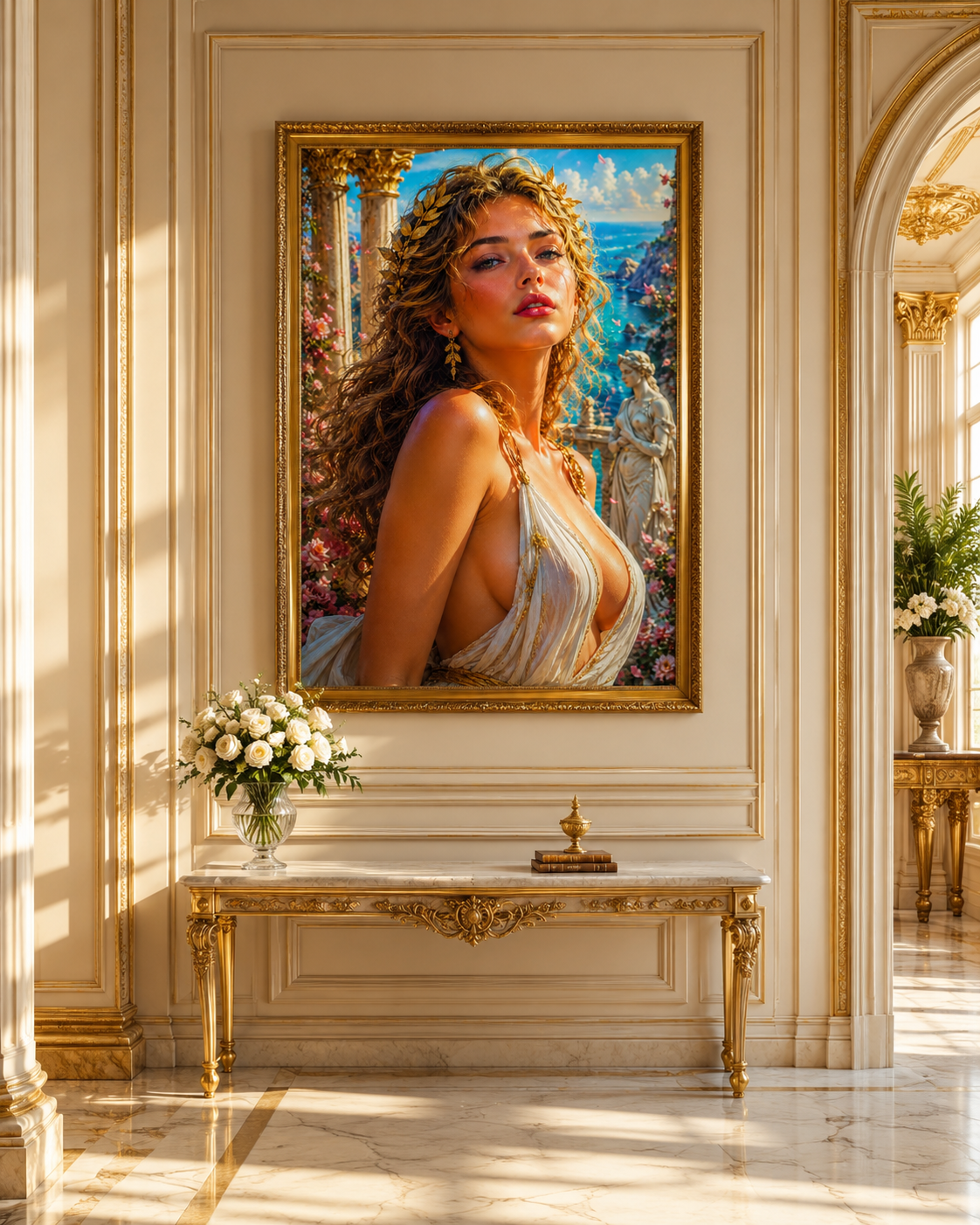 Retrato femenino de inspiración mediterránea en tonos cálidos