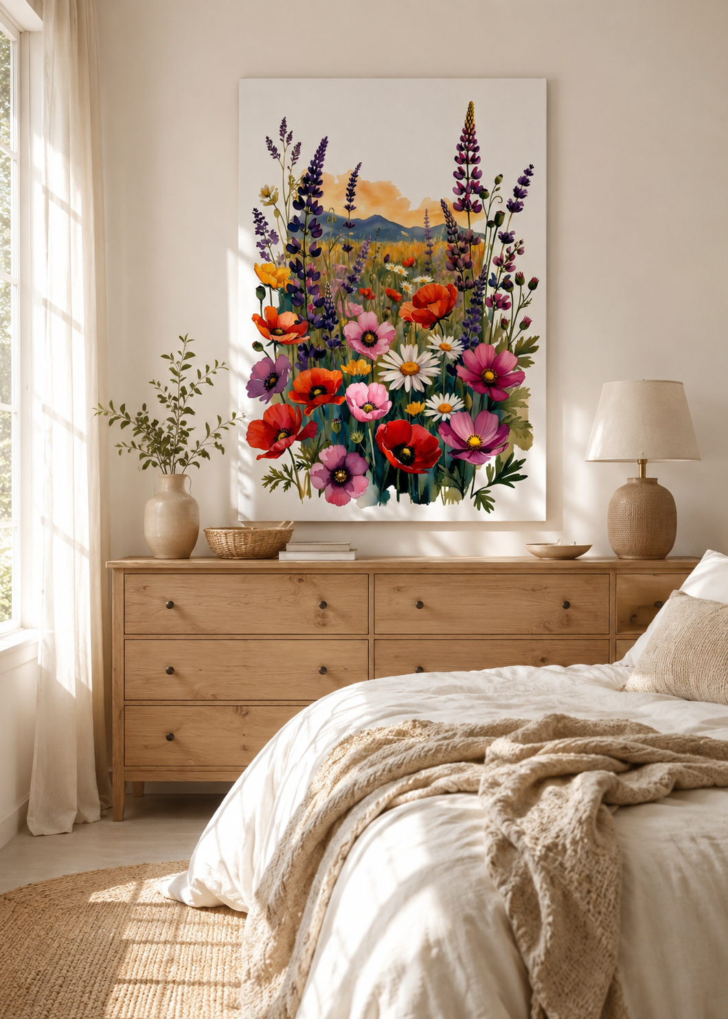 Jardín colorido con flores silvestres | lienzo decorativo