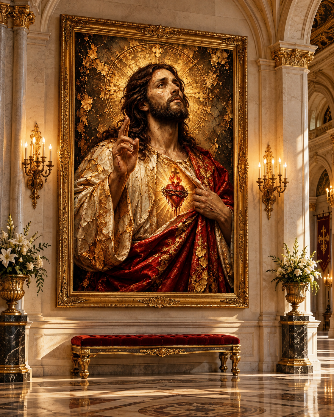 Jesucristo Sagrado Corazón | Lienzo Religioso con Pan de Oro