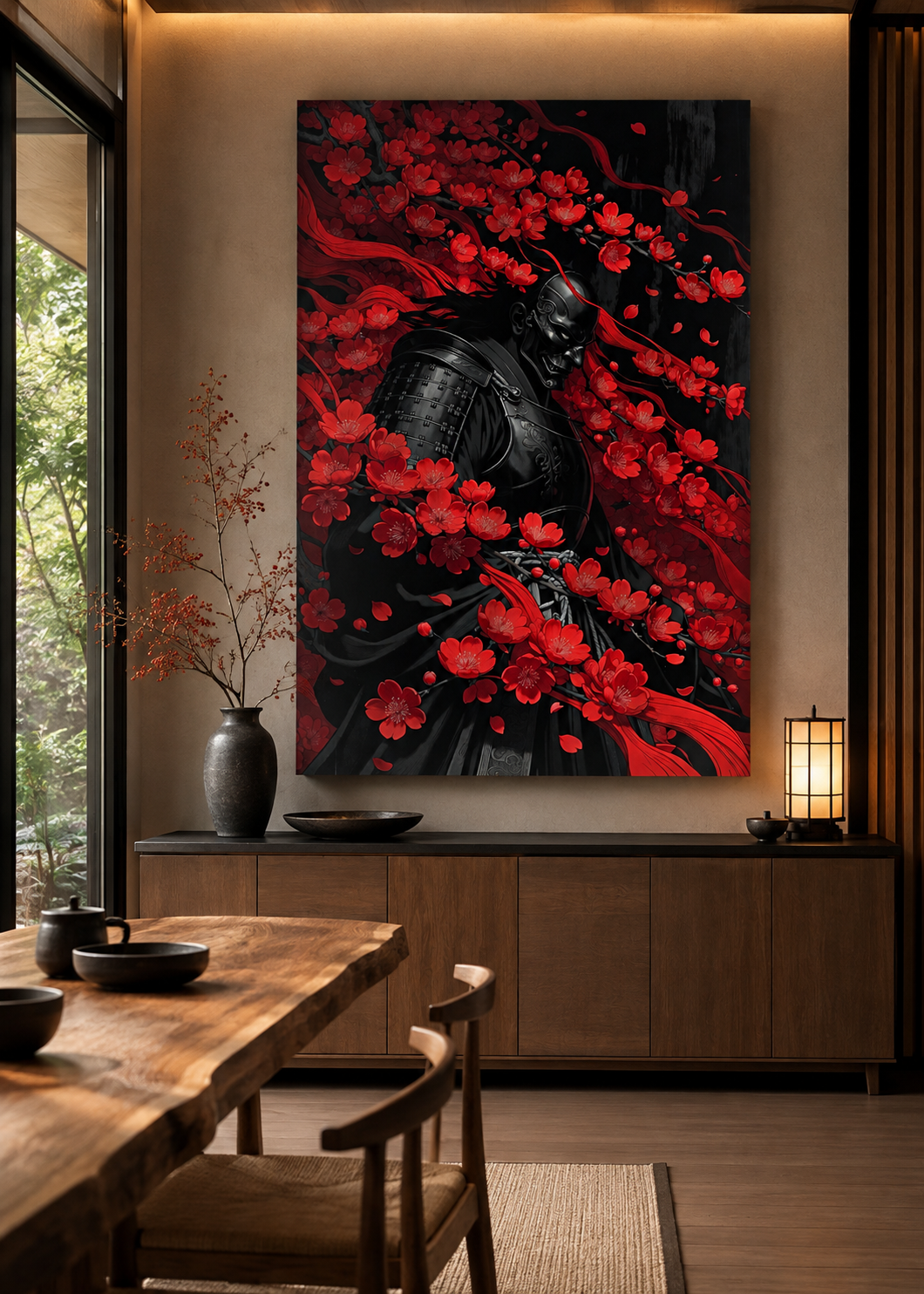 Guerrera japonesa Onna-Bugeisha en tonos carmesí