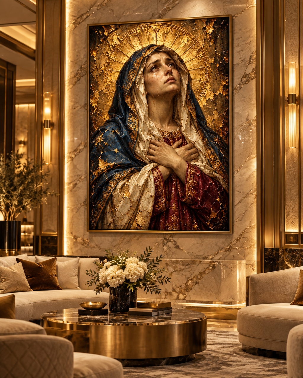 Virgen María Dolorosa | Lienzo Religioso con Pan de Oro