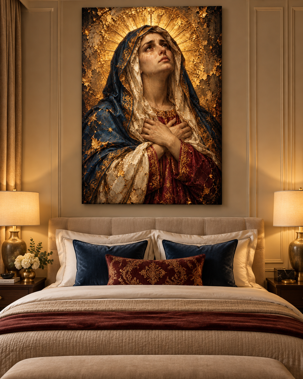 Virgen María Dolorosa | Lienzo Religioso con Pan de Oro