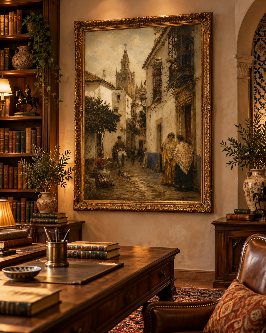 Atardecer en Santa Cruz | Lienzo Costumbrista de Sevilla Antigua