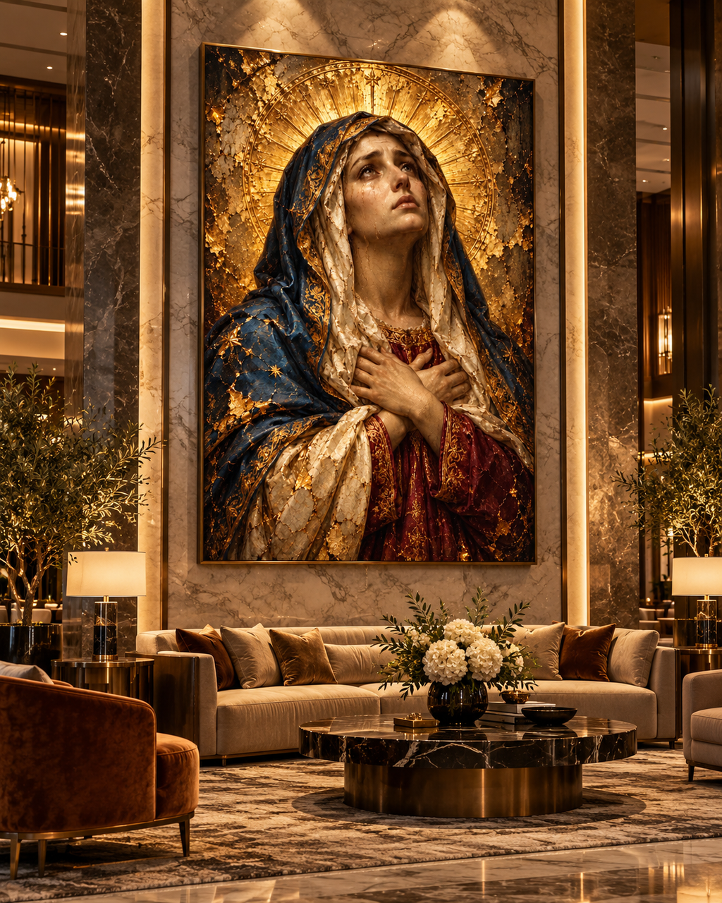 Virgen María Dolorosa | Lienzo Religioso con Pan de Oro