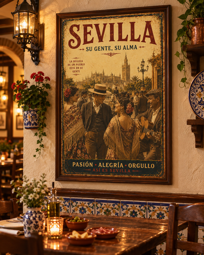 Cartel vintage Así es Sevilla en lienzo, enviado enrollado en tubo sin bastidor ni marco
