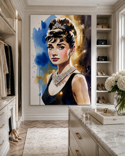 Retrato de Audrey Hepburn en lienzo impreso de estética cinematográfica
