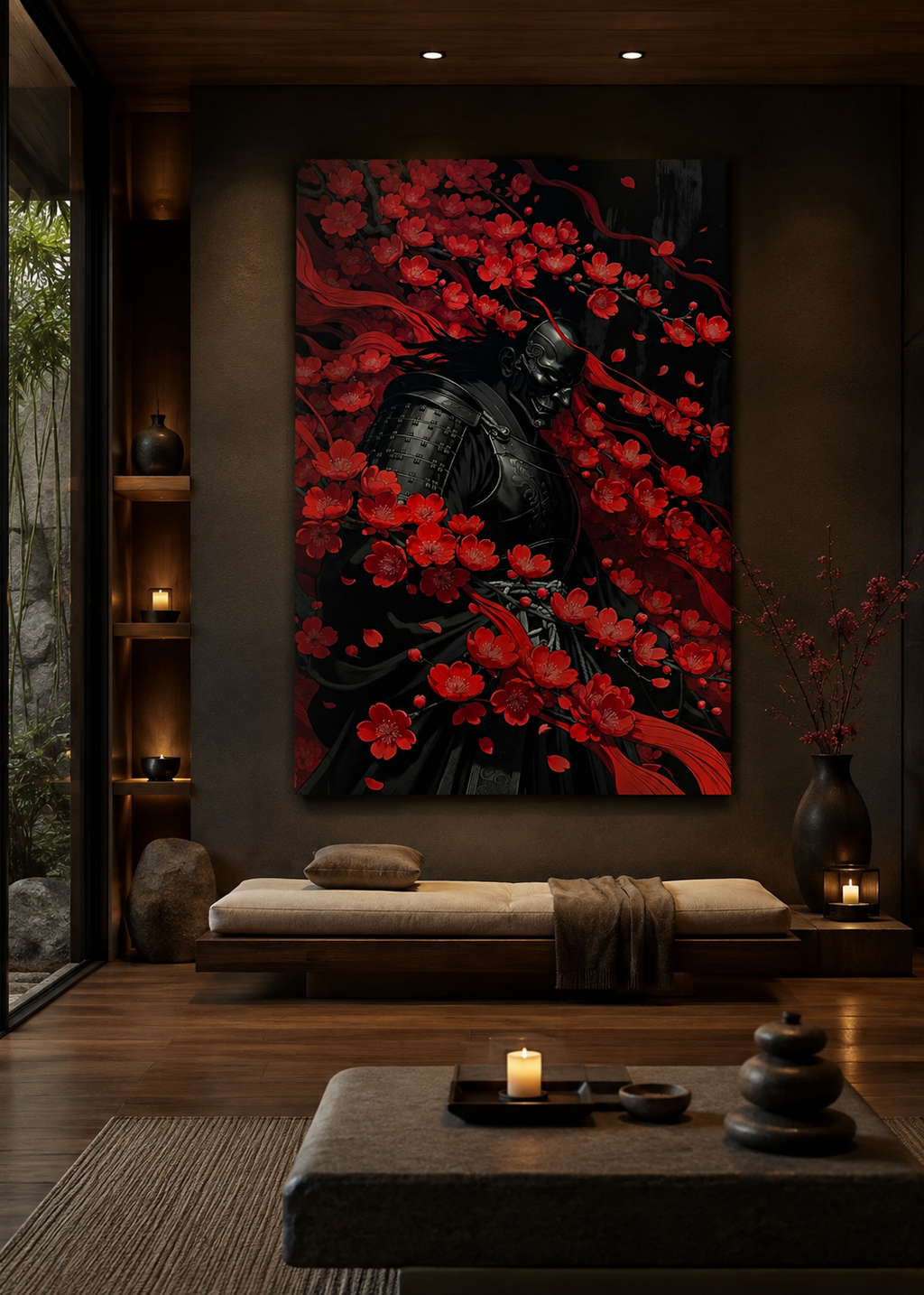 Arte japonés oscuro de Onna-Bugeisha | presentación del lienzo