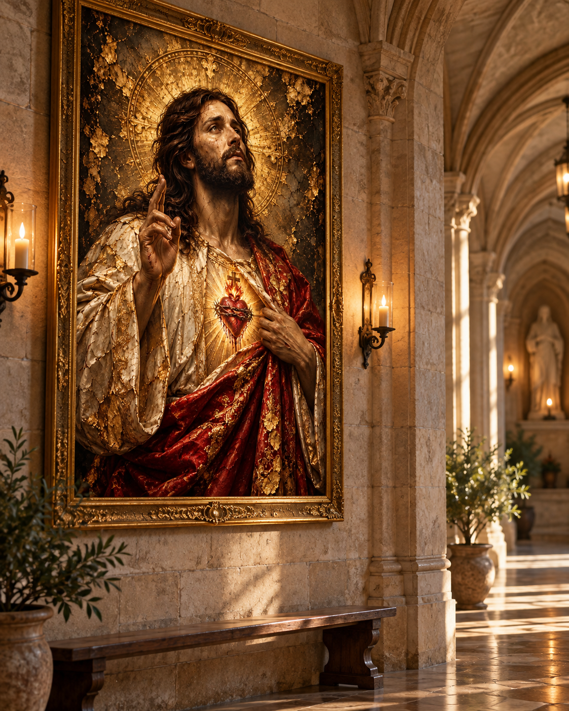 Jesucristo Sagrado Corazón | Lienzo Religioso con Pan de Oro