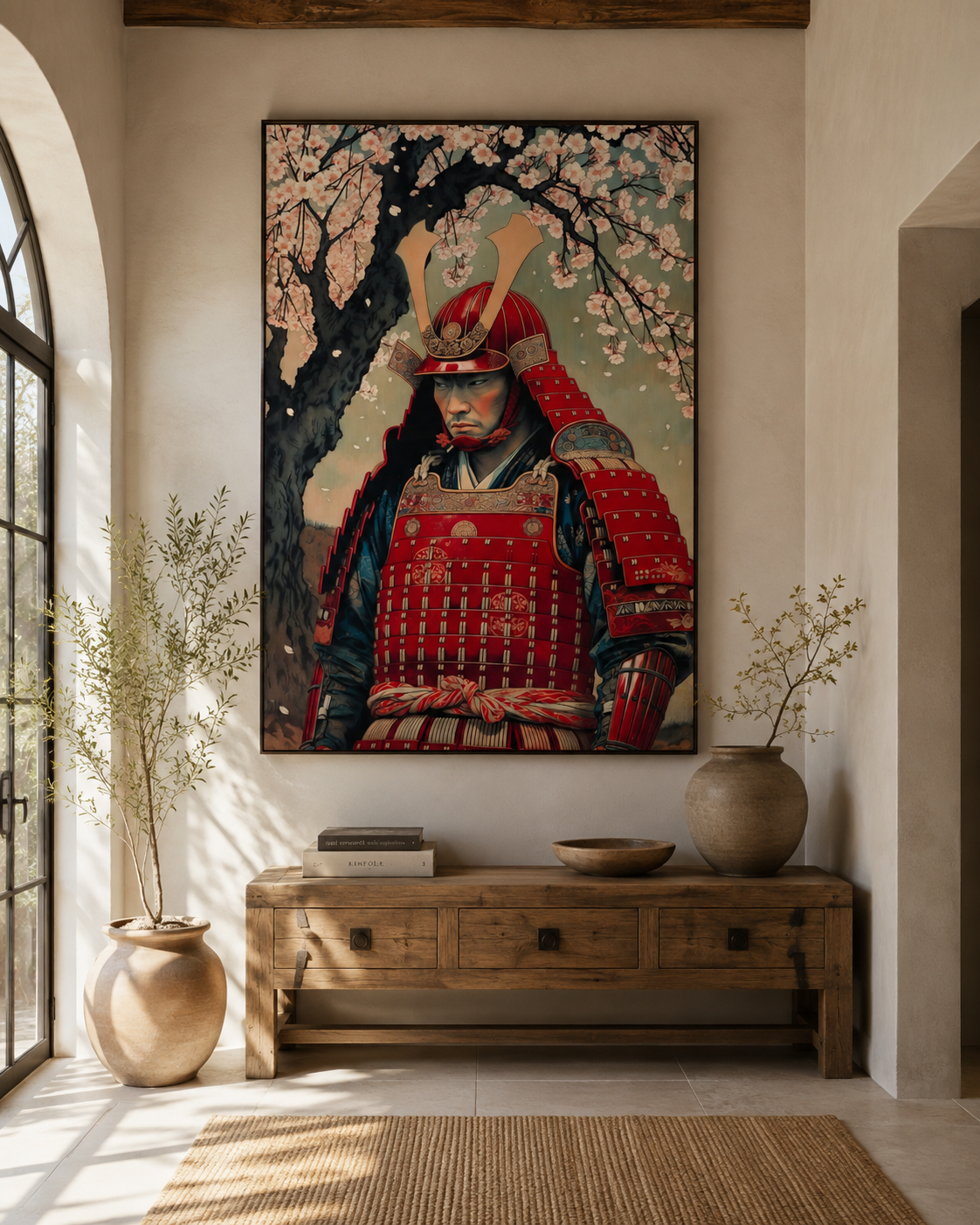 Samurái sereno bajo el sakura | arte de pared