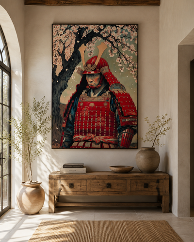 Samurái sereno bajo el sakura | arte de pared