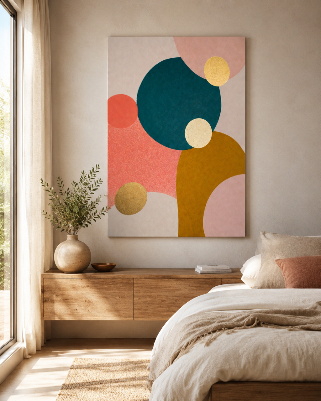 Arte de pared minimalista con composición geométrica abstracta
