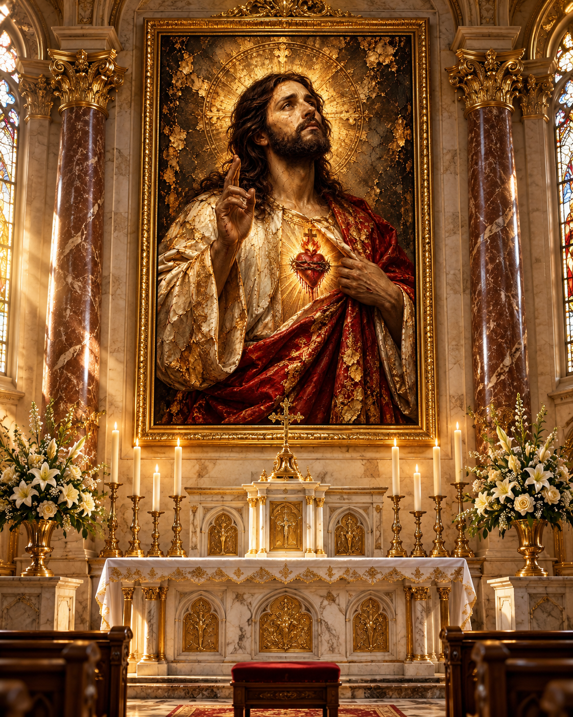 Jesucristo Sagrado Corazón | Lienzo Religioso con Pan de Oro