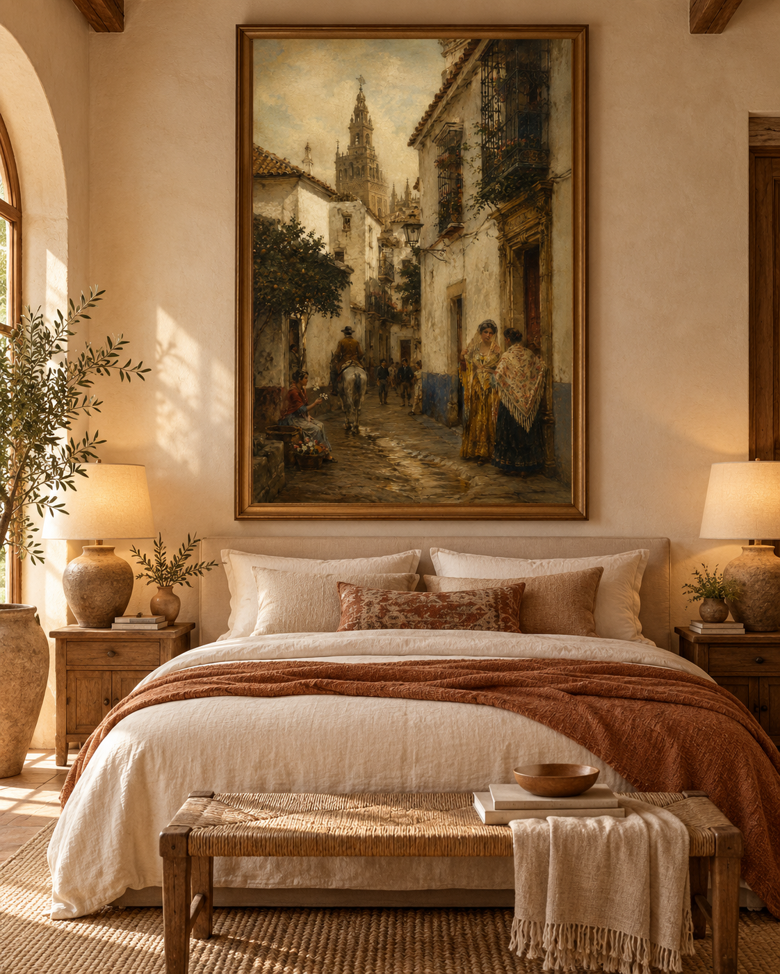 Atardecer en Santa Cruz | Lienzo Costumbrista de Sevilla Antigua