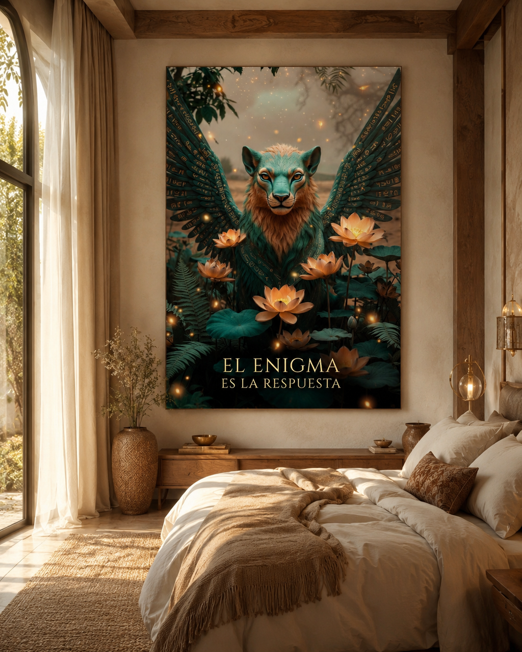 Esfinge alada entre lotos nocturnos | arte de pared