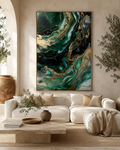 Lienzo abstracto verde y dorado | arte de pared moderno