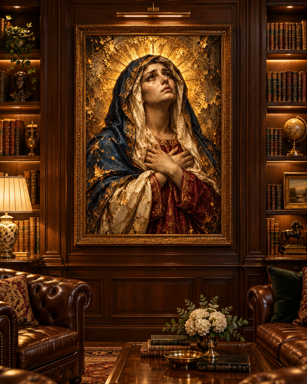 Virgen María Dolorosa | Lienzo Religioso con Pan de Oro