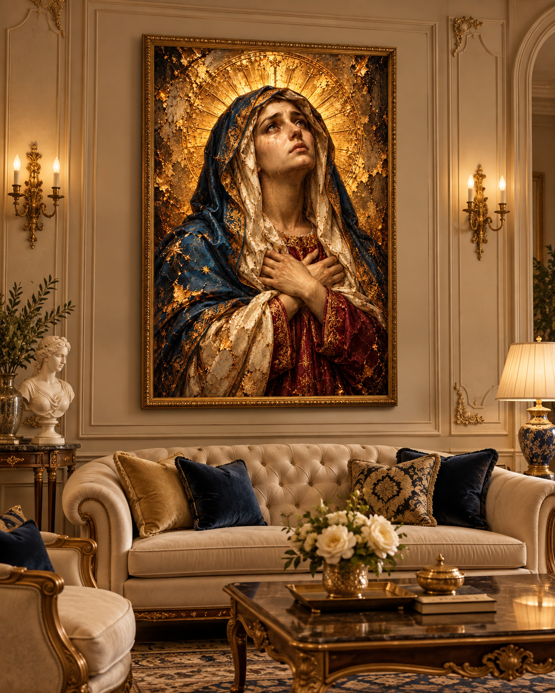 Virgen María Dolorosa | Lienzo Religioso con Pan de Oro