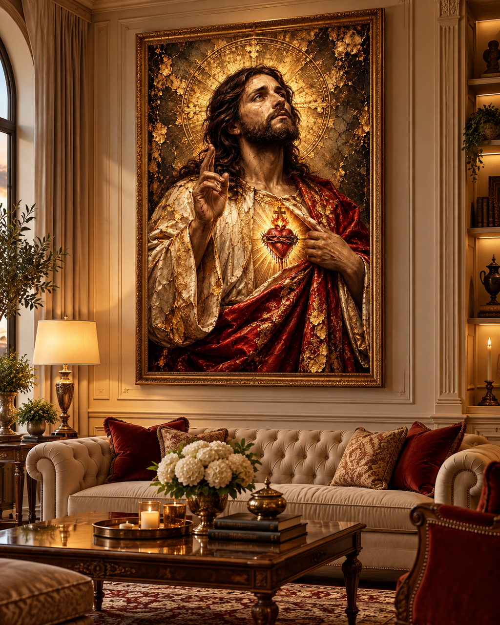Jesucristo Sagrado Corazón | Lienzo Religioso con Pan de Oro