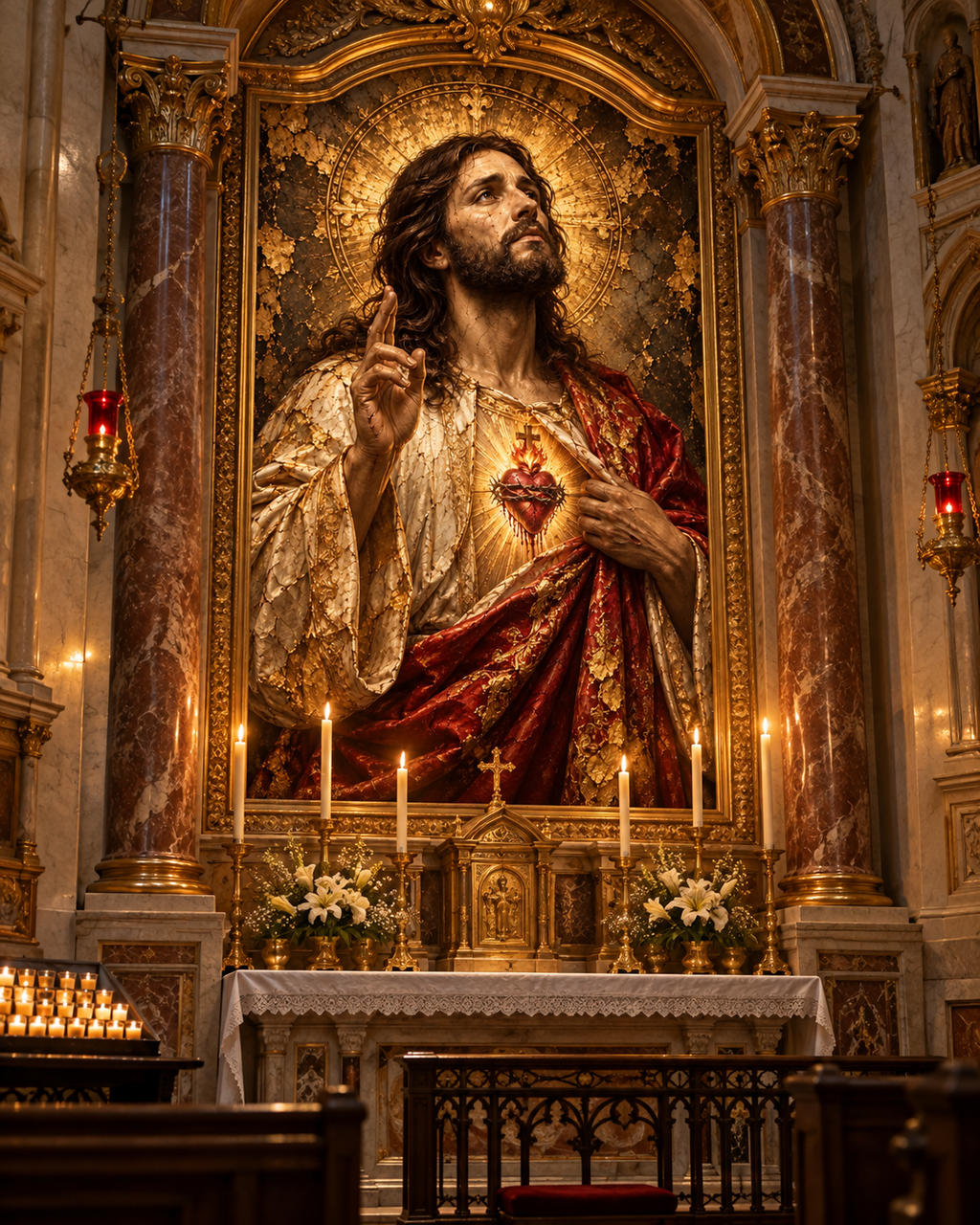 Jesucristo Sagrado Corazón | Lienzo Religioso con Pan de Oro