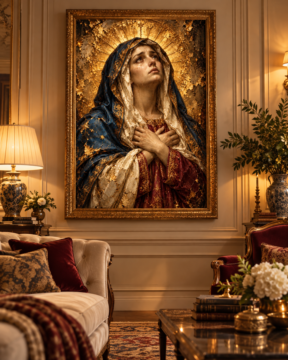 Virgen María Dolorosa | Lienzo Religioso con Pan de Oro