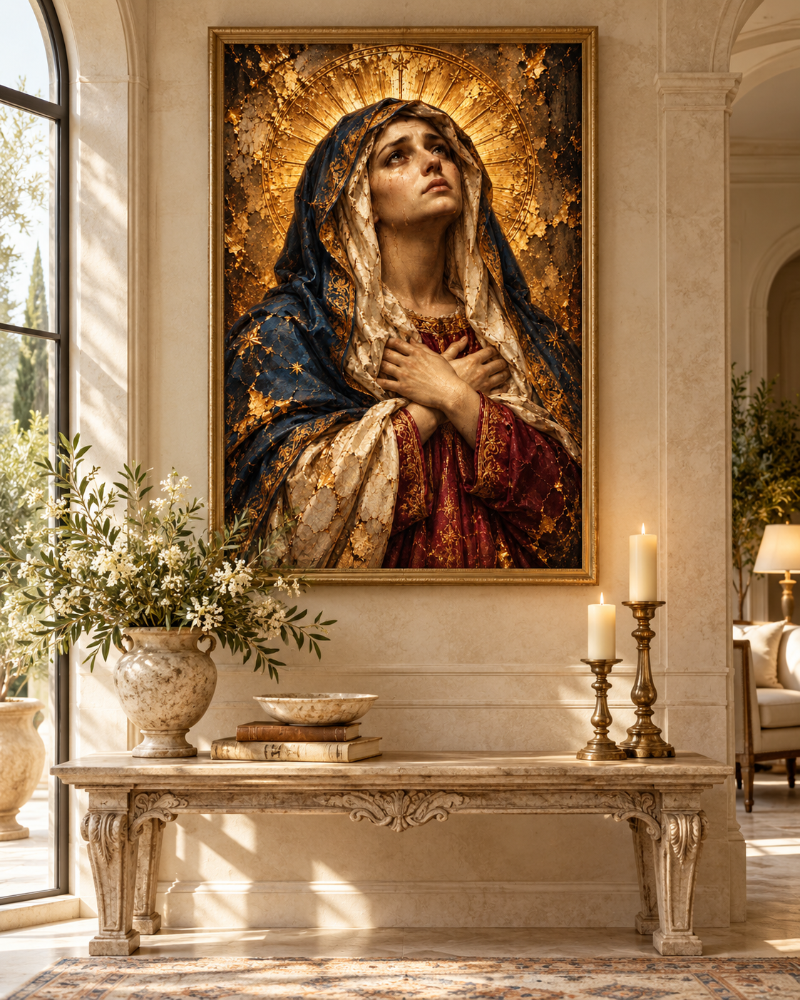 Virgen María Dolorosa | Lienzo Religioso con Pan de Oro
