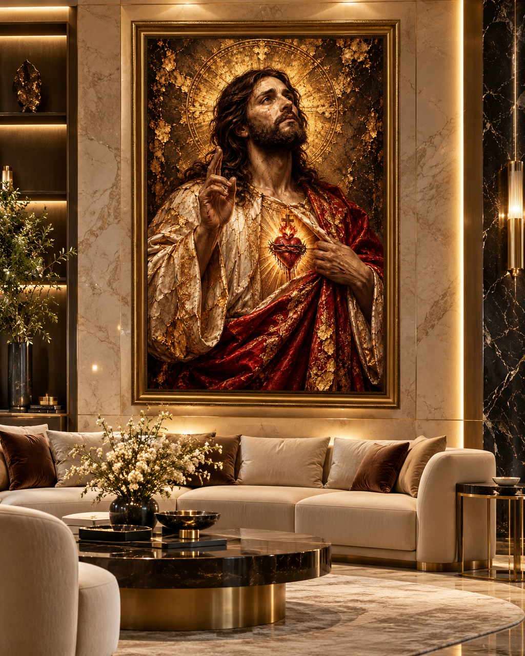 Jesucristo Sagrado Corazón | Lienzo Religioso con Pan de Oro
