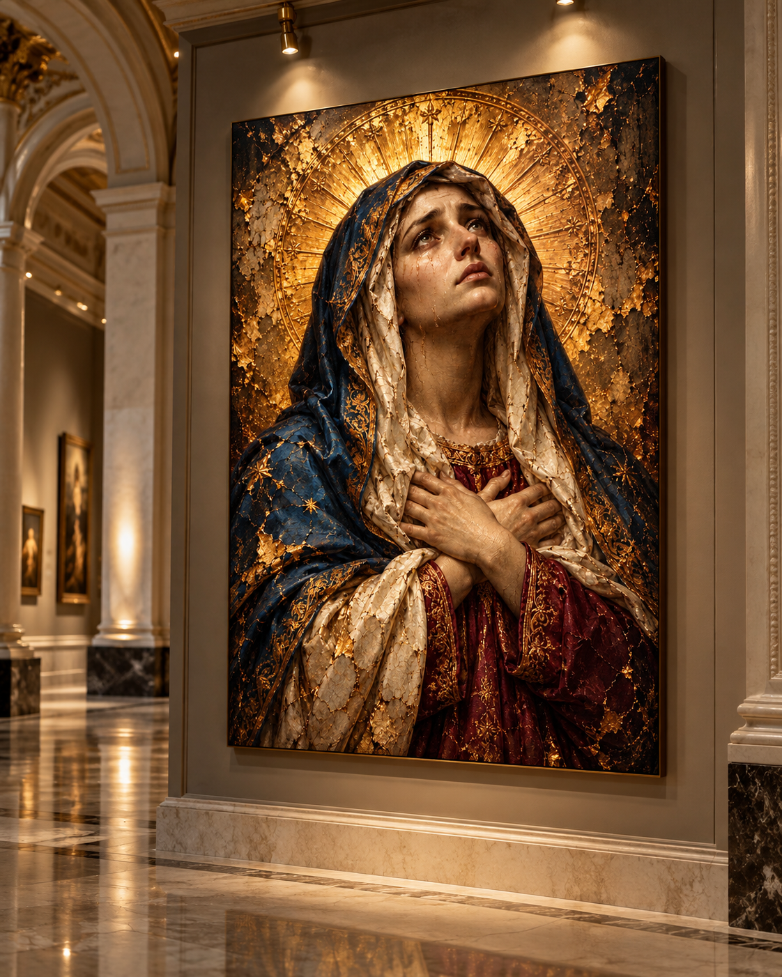 Virgen María Dolorosa | Lienzo Religioso con Pan de Oro