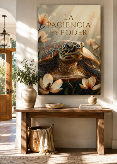 Arte decorativo de tortuga y magnolias con atmósfera tranquila