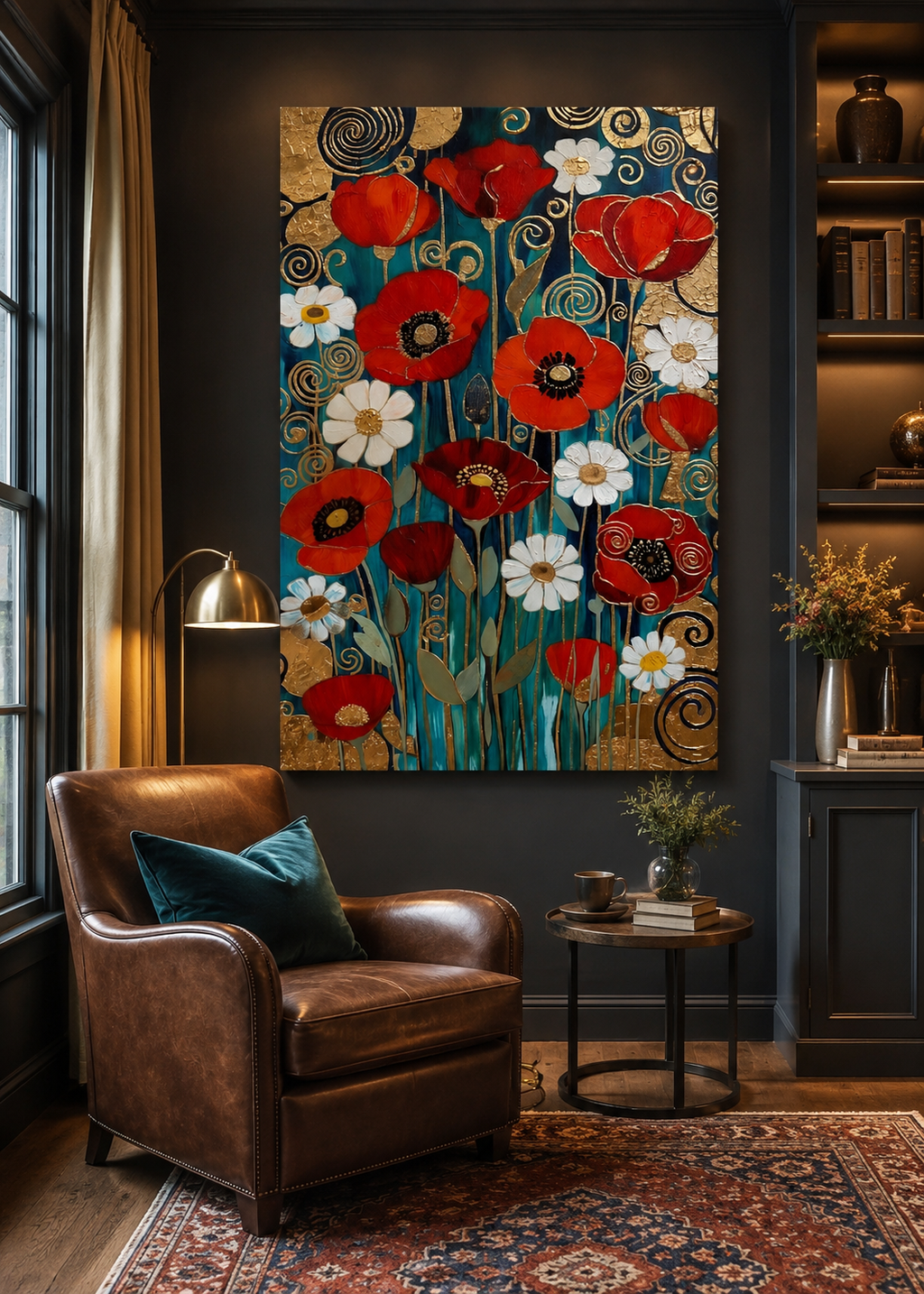 Arte floral de inspiración modernista con acentos dorados