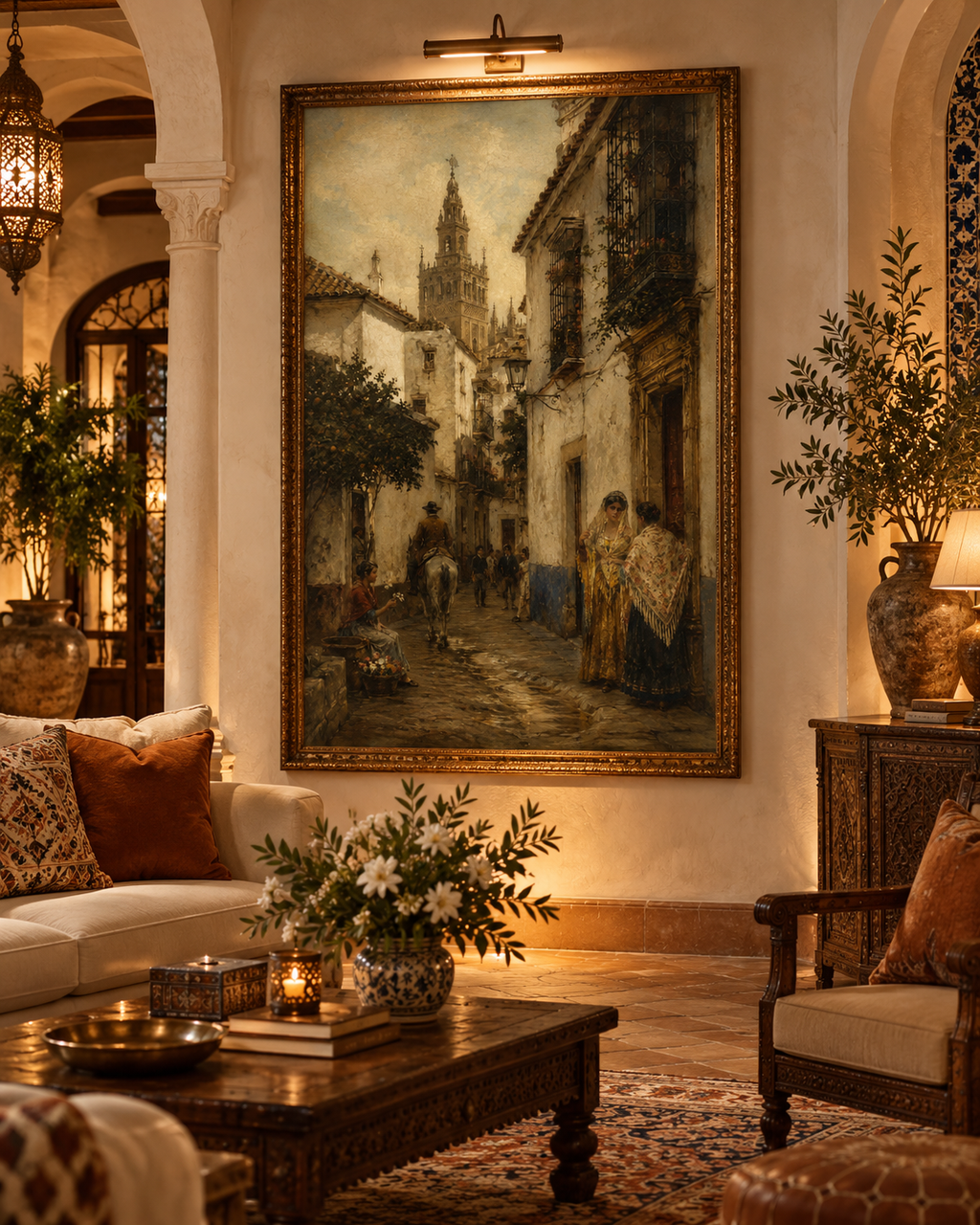Atardecer en Santa Cruz | Lienzo Costumbrista de Sevilla Antigua
