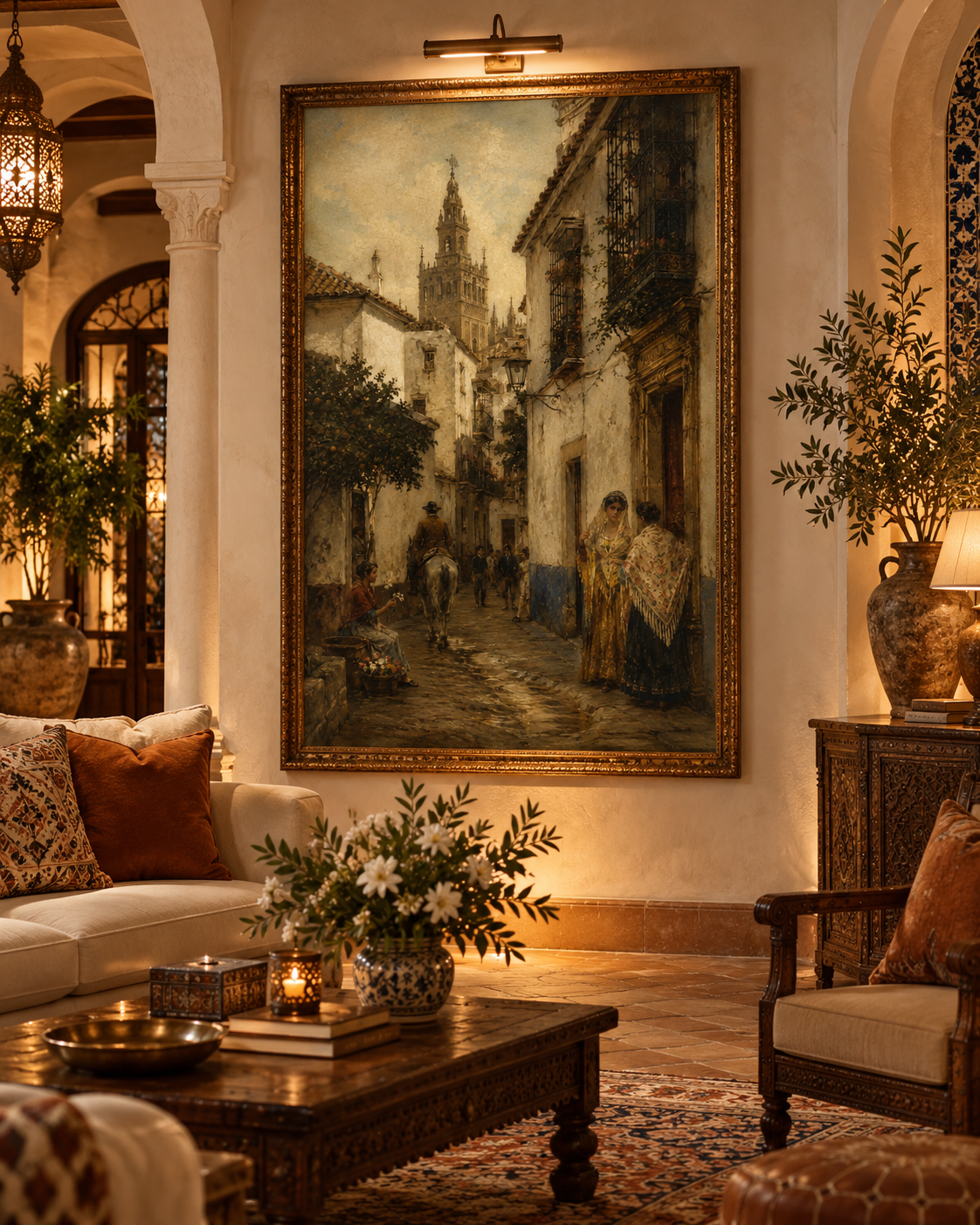 Atardecer en Santa Cruz | Lienzo Costumbrista de Sevilla Antigua
